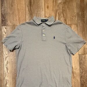 Ralph Lauren Navy and White Striped Polo M